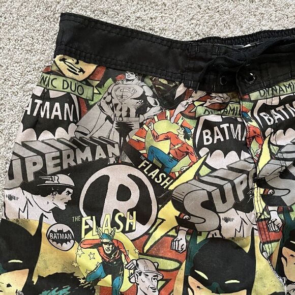 Batman Mens Swim Trunks Board Shorts Sz XL DC Comics Robin Flash Pop Art Black - Picture 2 of 12
